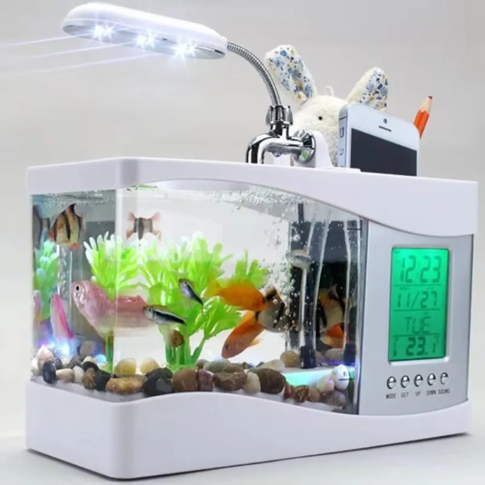 Aquarium Mini Fish Tank with W - Aquarium Light ulasan dan harga