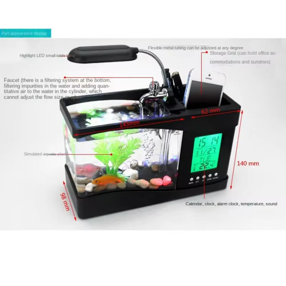 Aquarium Mini Fish Tank with W - Aquarium Light ulasan dan harga